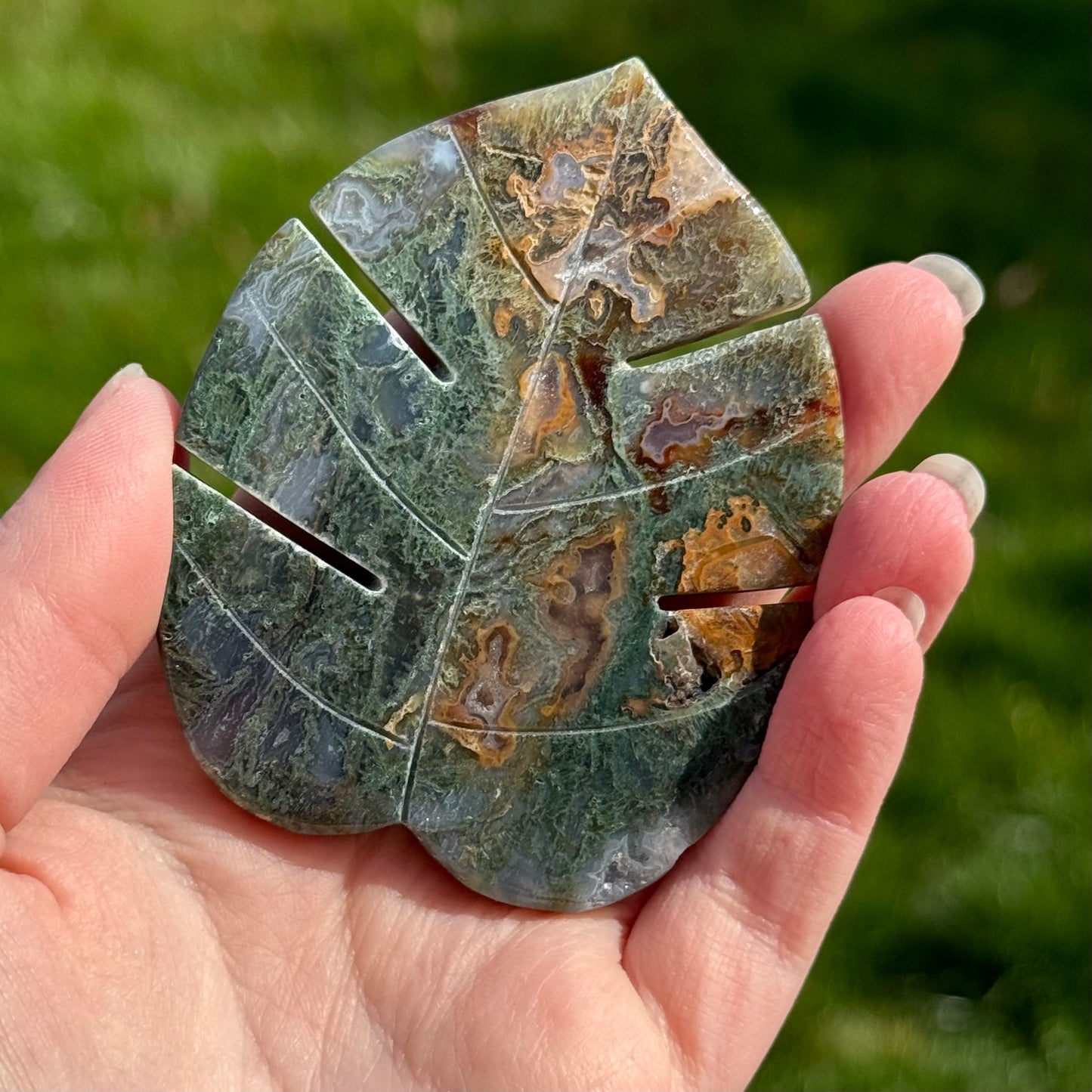 Moss Agate Leaf Carving